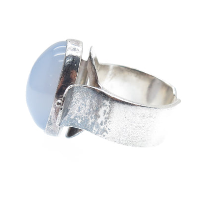 SAJEN 925 Sterling Silver Vintage Real Blue Chalcedony Adjustable Ring Size 8.5