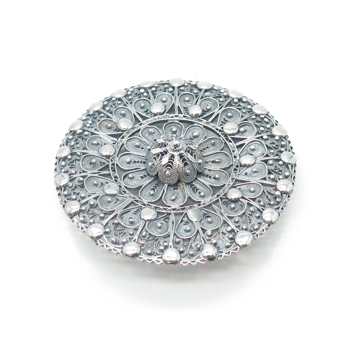 925 Sterling Silver Antique Art Deco Filigree Pin Brooch