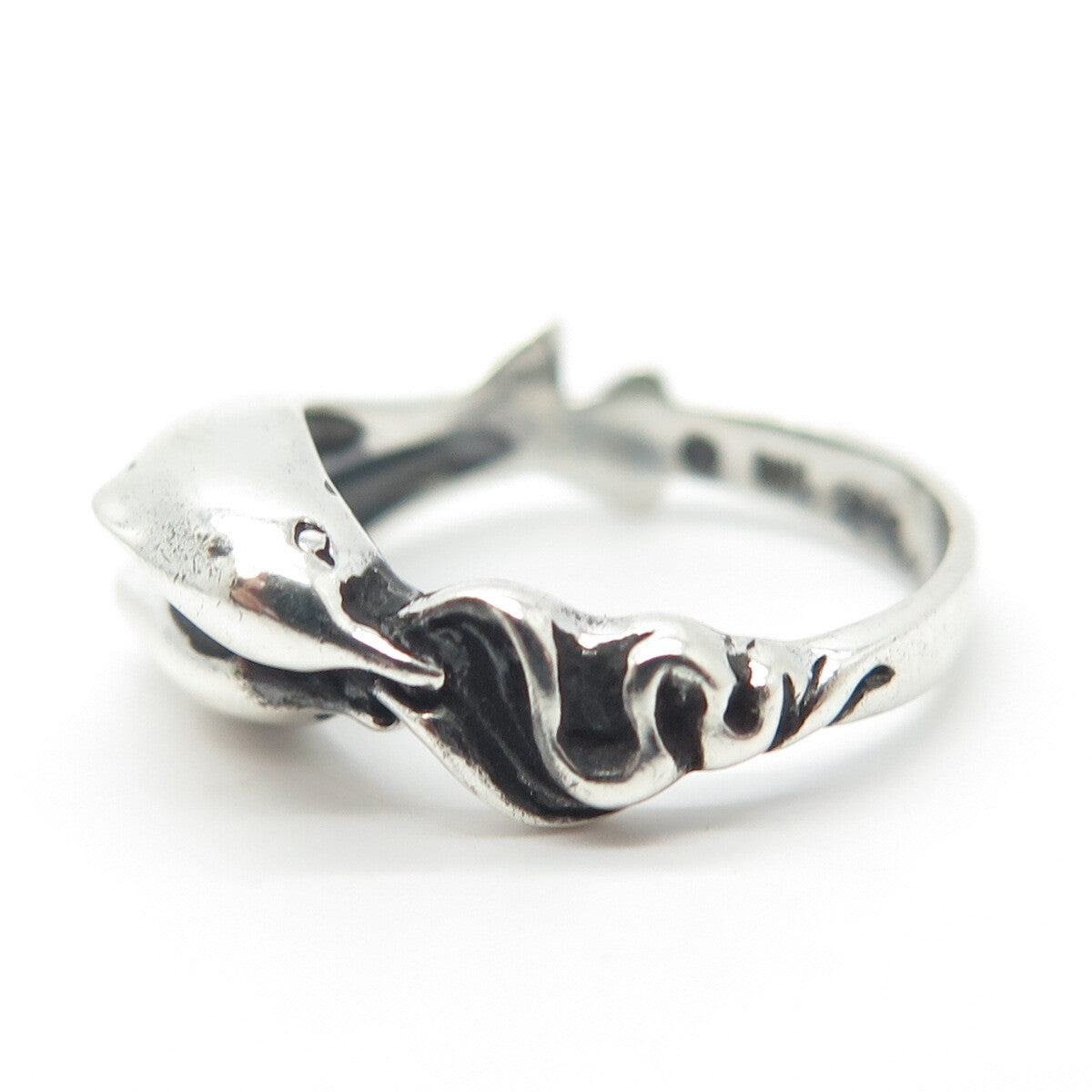 925 Sterling Silver Vintage Friendly Dolphin Ring Size 5