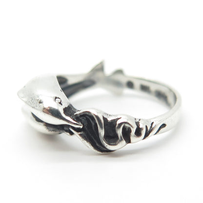 925 Sterling Silver Vintage Friendly Dolphin Ring Size 5