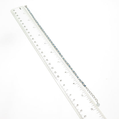 925 Sterling Silver Enamel C Z Evil's Eye Tennis Link Anklet Bracelet 9.5-10.5"