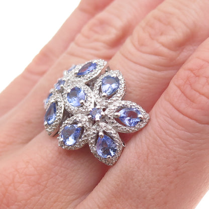 Chuck Clemency 925 Sterling Silver Real Tanzanite & White Topaz Ring Size 8.25