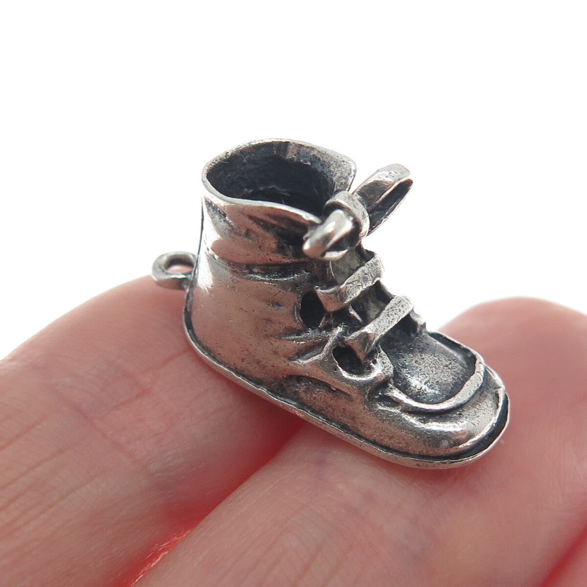925 Sterling Silver Vintage Shoe Oxidized Minimalist 3D Charm Pendant