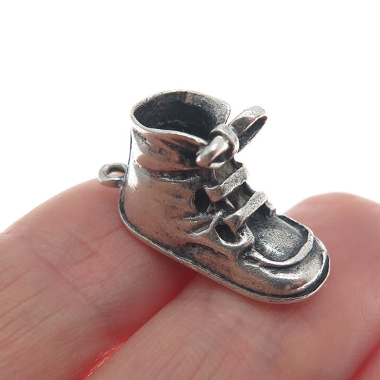 925 Sterling Silver Vintage Shoe Oxidized Minimalist 3D Charm Pendant
