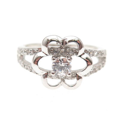 925 Sterling Silver Round-Cut C Z Flower Ring Size 6.25