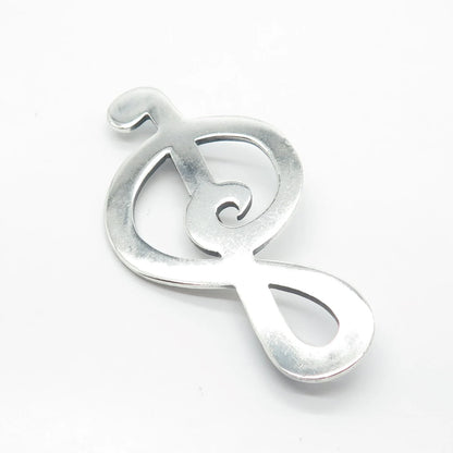 925 Sterling Silver Vintage Mexico Treble Clef Pin Brooch