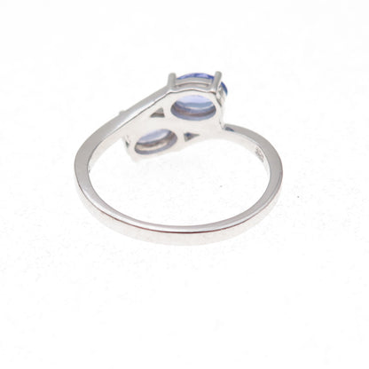 925 Sterling Silver Real Oval-Cut Tanzanite Bypass Ring Size 8