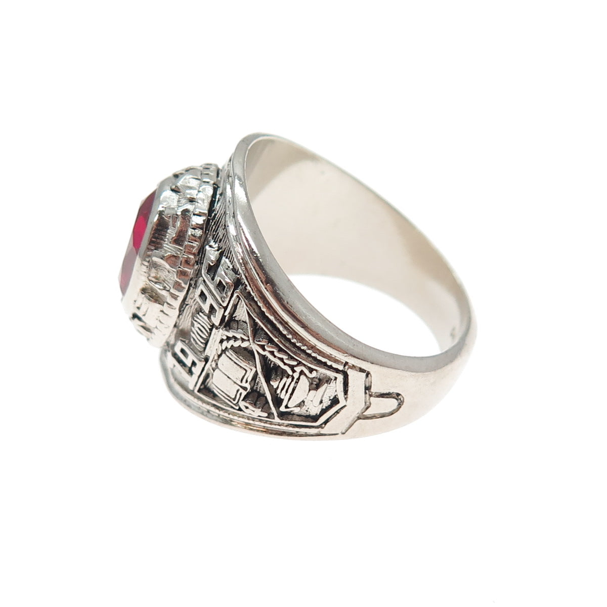 REED Sterling Silver Vintage 1996 Lab-Created Ruby Dreyfus School Ring Size 8.75