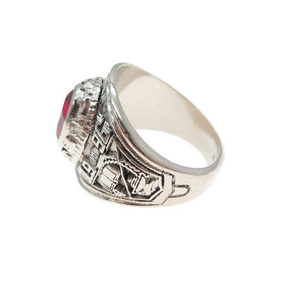 REED Sterling Silver Vintage 1996 Lab-Created Ruby Dreyfus School Ring Size 8.75