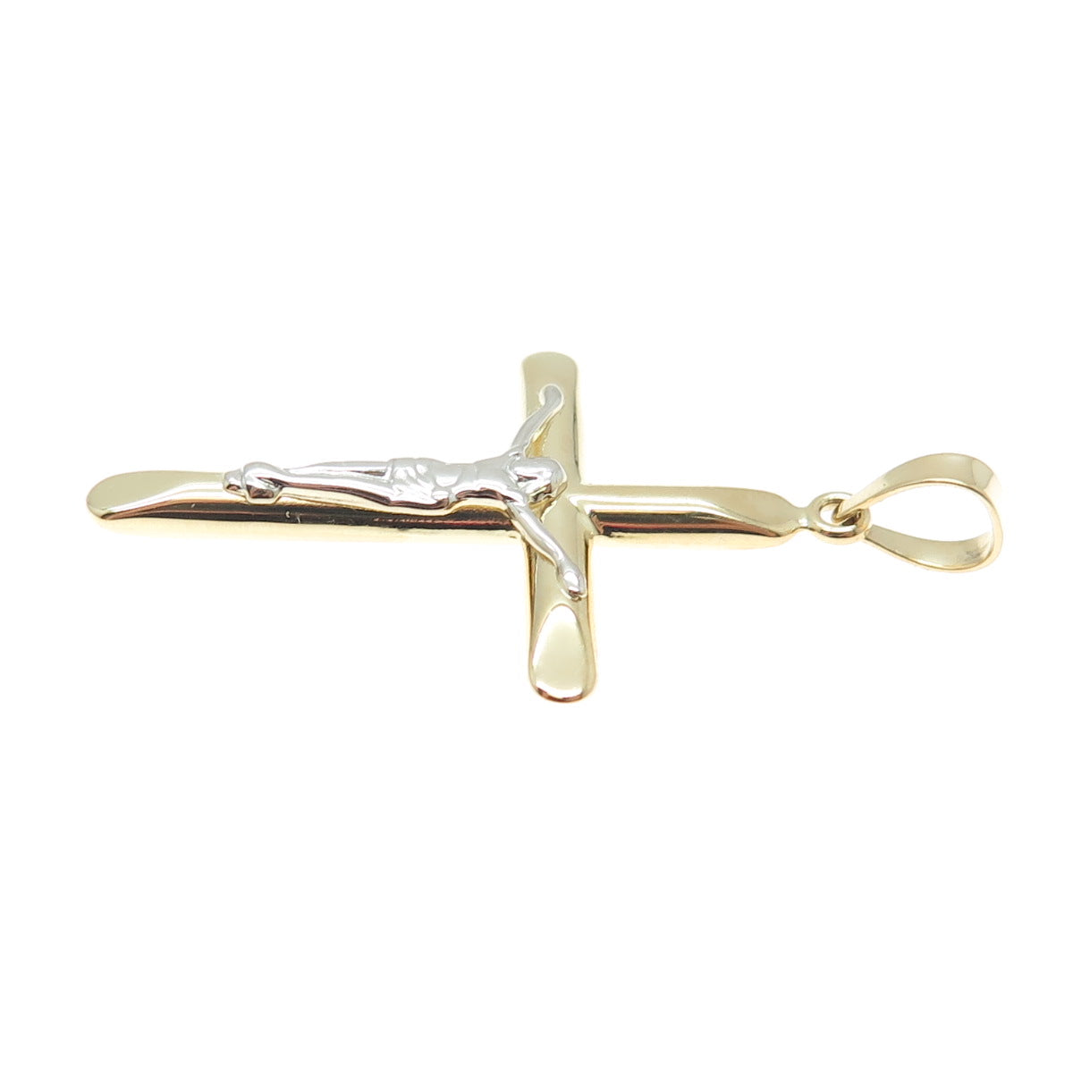 14K Yellow & White Gold Crucifix Cross Religious Charm Pendant