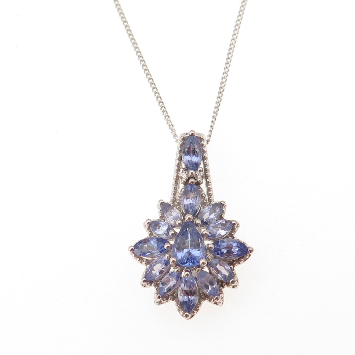 Chuck Clemency Sterling Silver Real Tanzanite Floral Cuban Chain Necklace 20"