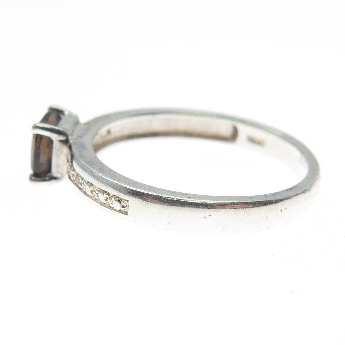 MICHELLE ALBALA Sterling Silver Real Diamond Accent Smoky Quartz Ring Size 10.25