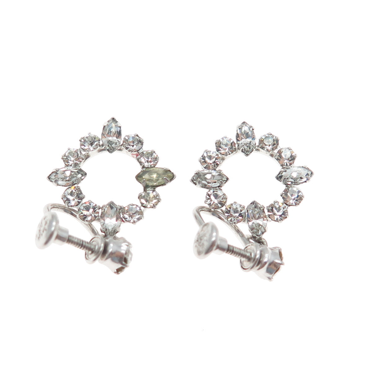CARL ART 925 Sterling Silver Antique Art Deco Rhinestone Screw Back Earrings