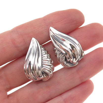 925 Sterling Silver Vintage Modernist Flame Oxidized Clip On Earrings