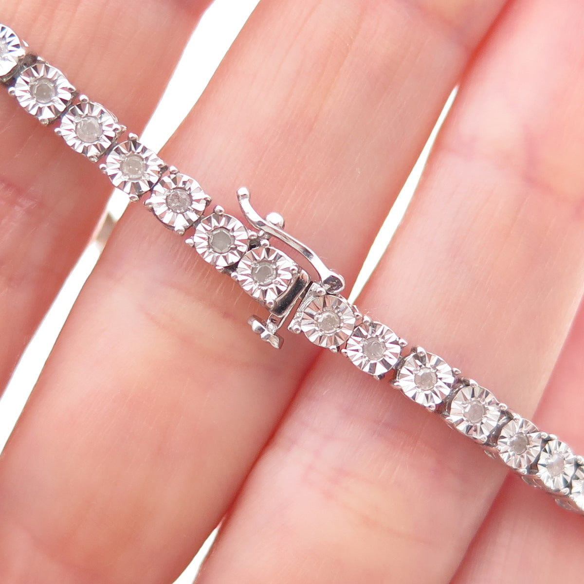 Vicky Jousan 925 Sterling Silver Real Diamond Tennis Link Bracelet 7.25"