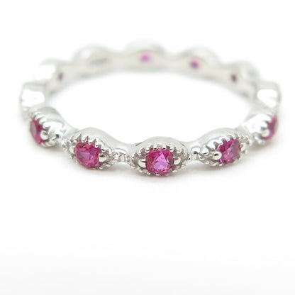 925 Sterling Silver Lab-Created Pink Sapphire All Around Eternity Ring Size 6.75