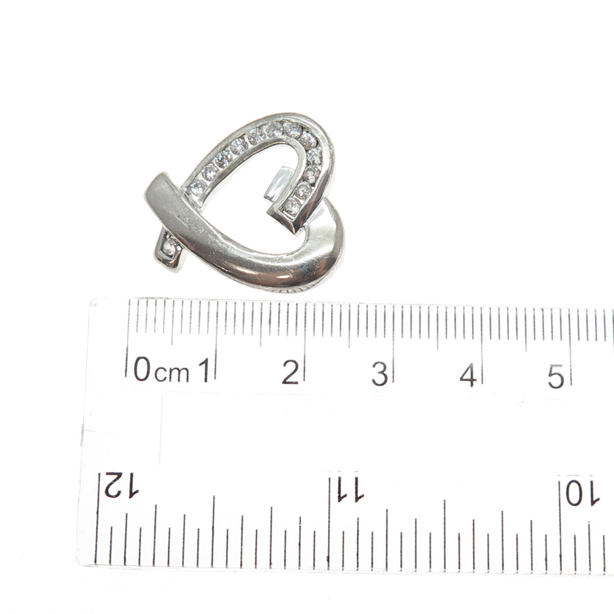 925 Sterling Silver Round-Cut C Z Heart Slide Charm Pendant