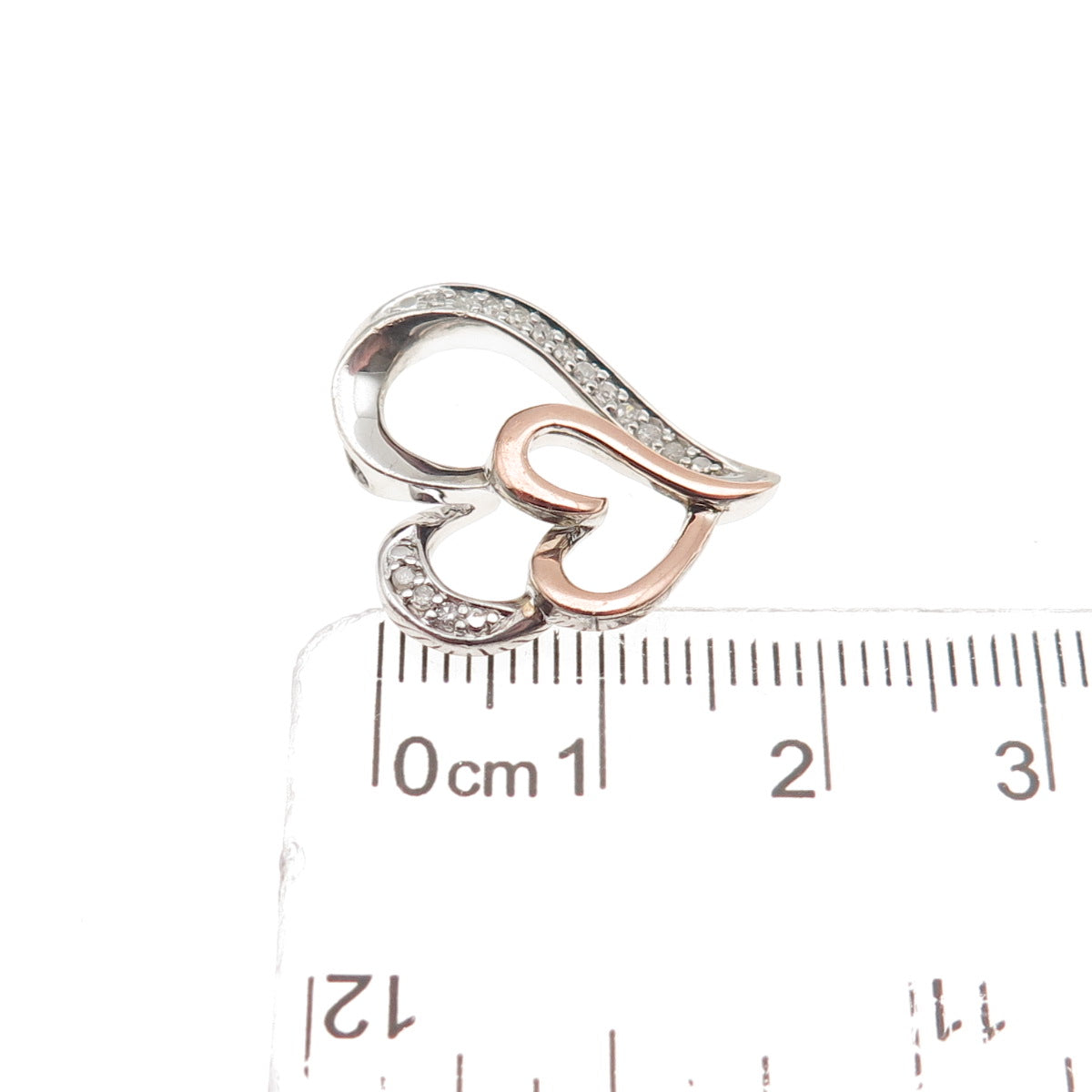 SUN 925 Sterling 14K Rose Gold Real Diamond Mom & Child Heart Mini Slide Pendant