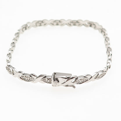 925 Sterling Silver Real Round-Cut Diamond XO Hugs & Kisses Bracelet 7.5"