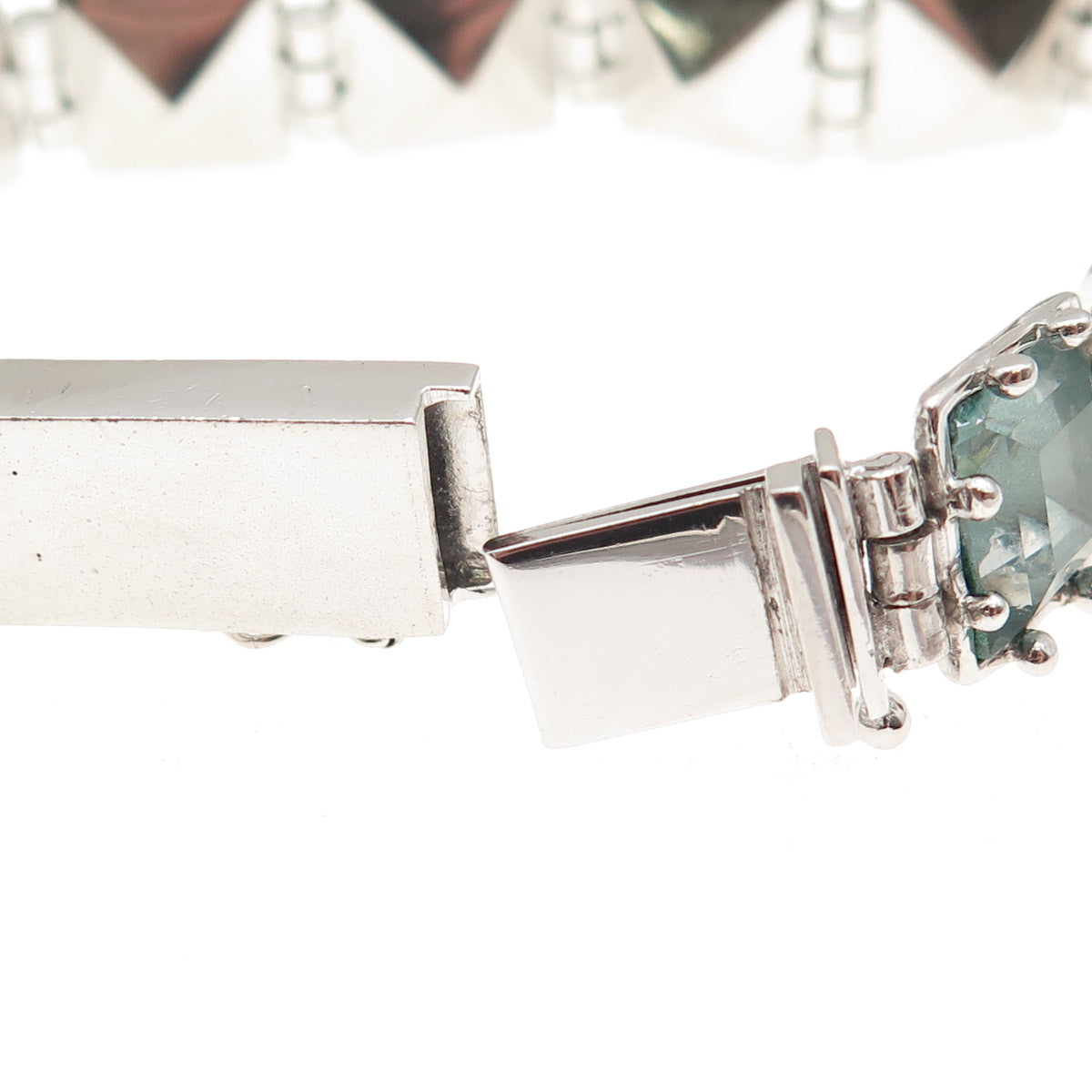 925 Sterling Silver Vintage Asscher-Cut Blue Rhinestone Bracelet 7.25"
