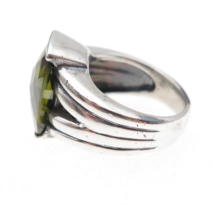 925 Sterling Silver Cushion-Cut Green C Z Modernist Oxidized Ring Size 6