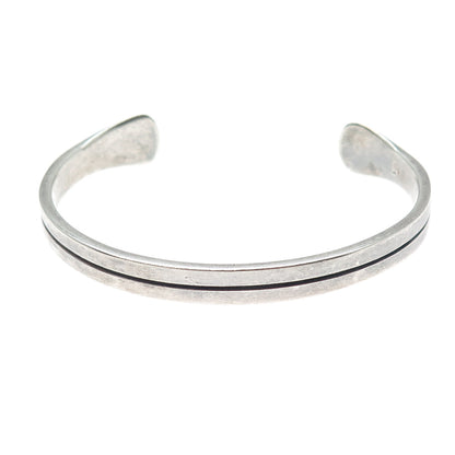 925 Sterling Silver Vintage Modernist Oxidized Adjustable Cuff Bracelet 7"