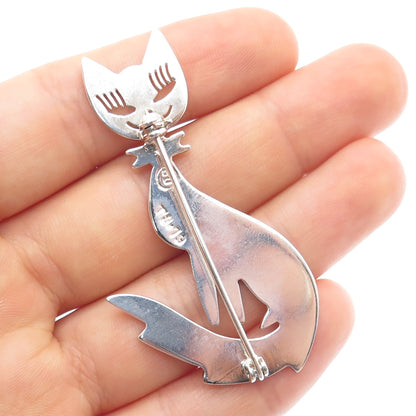 925 Sterling Silver Vintage Mexico Modernist Cat Pin Brooch