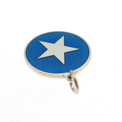 925 Sterling Silver Blue Enamel Star Round Tag Minimalist Charm Pendant