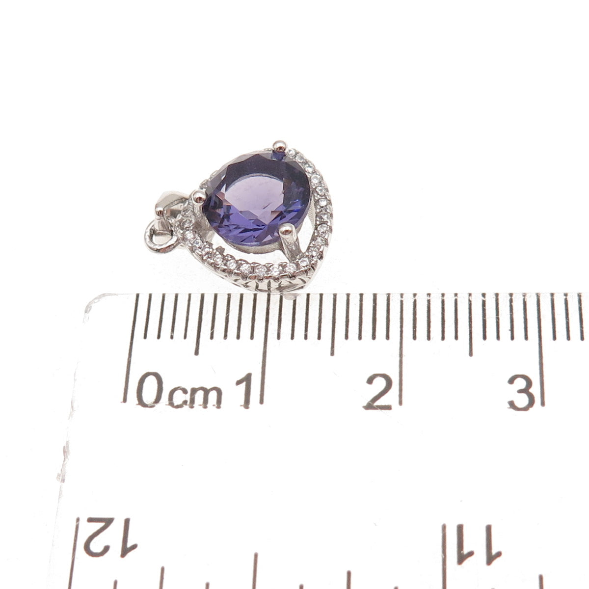 925 Sterling Silver Vintage Real Amethyst & C Z Charm Pendant