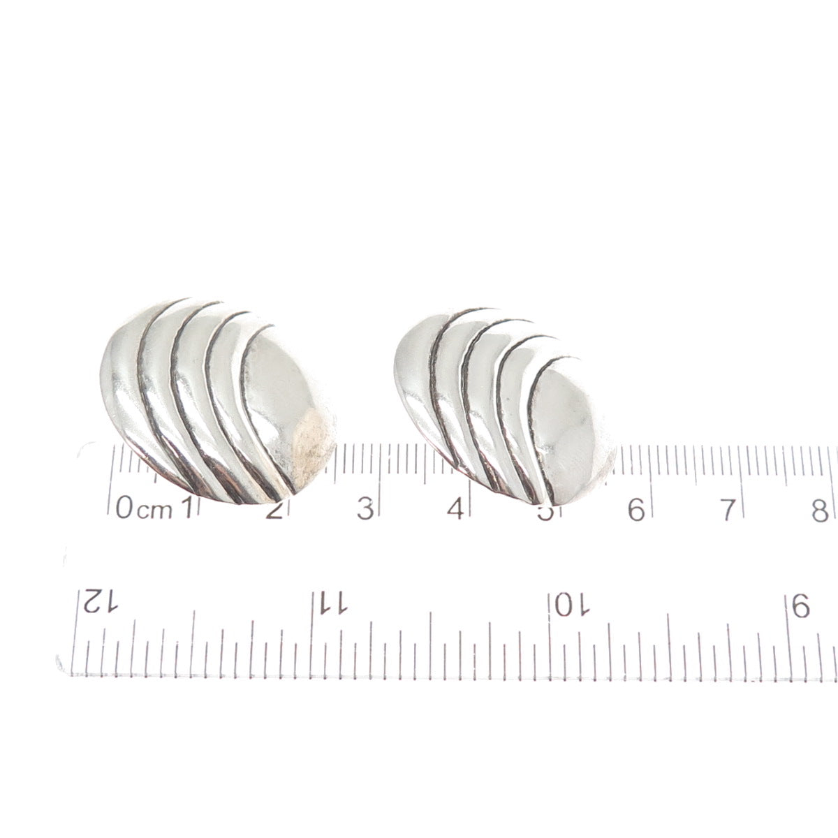 925 Sterling Silver Vintage Modernist Ribbed Moon Oxidized Earrings