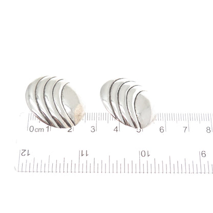 925 Sterling Silver Vintage Modernist Ribbed Moon Oxidized Earrings