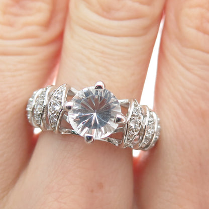 CHUCK CLEMENCY 925 Sterling Silver Real Round-Cut White Topaz C Z Ring Size 7.5