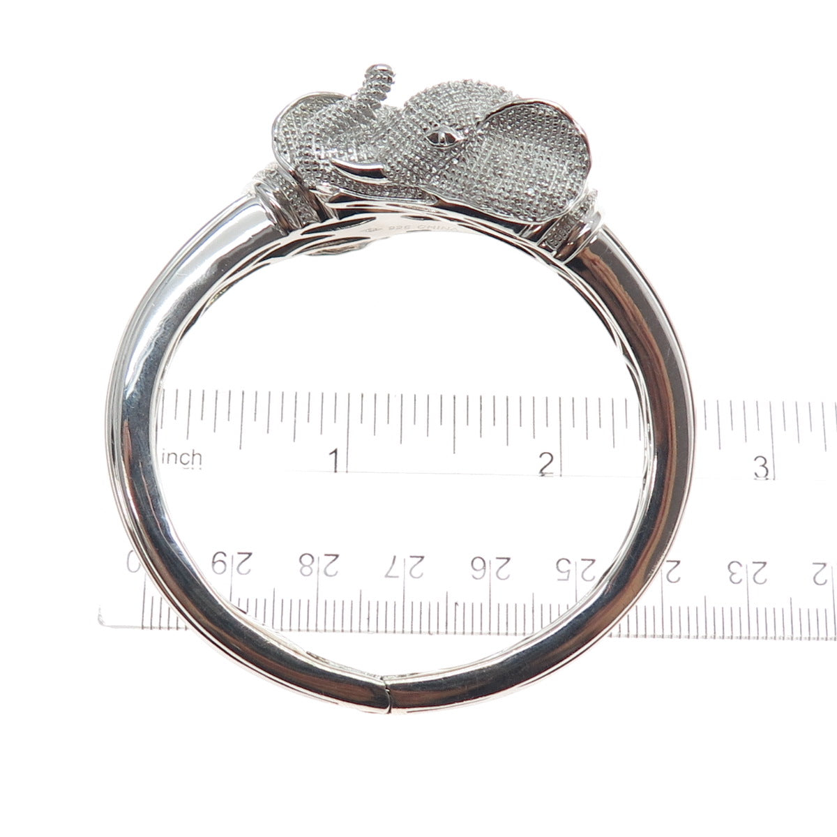 925 Sterling Silver Real Round-Cut Diamond Elephant Heavy 55.7g Bracelet 6.5"