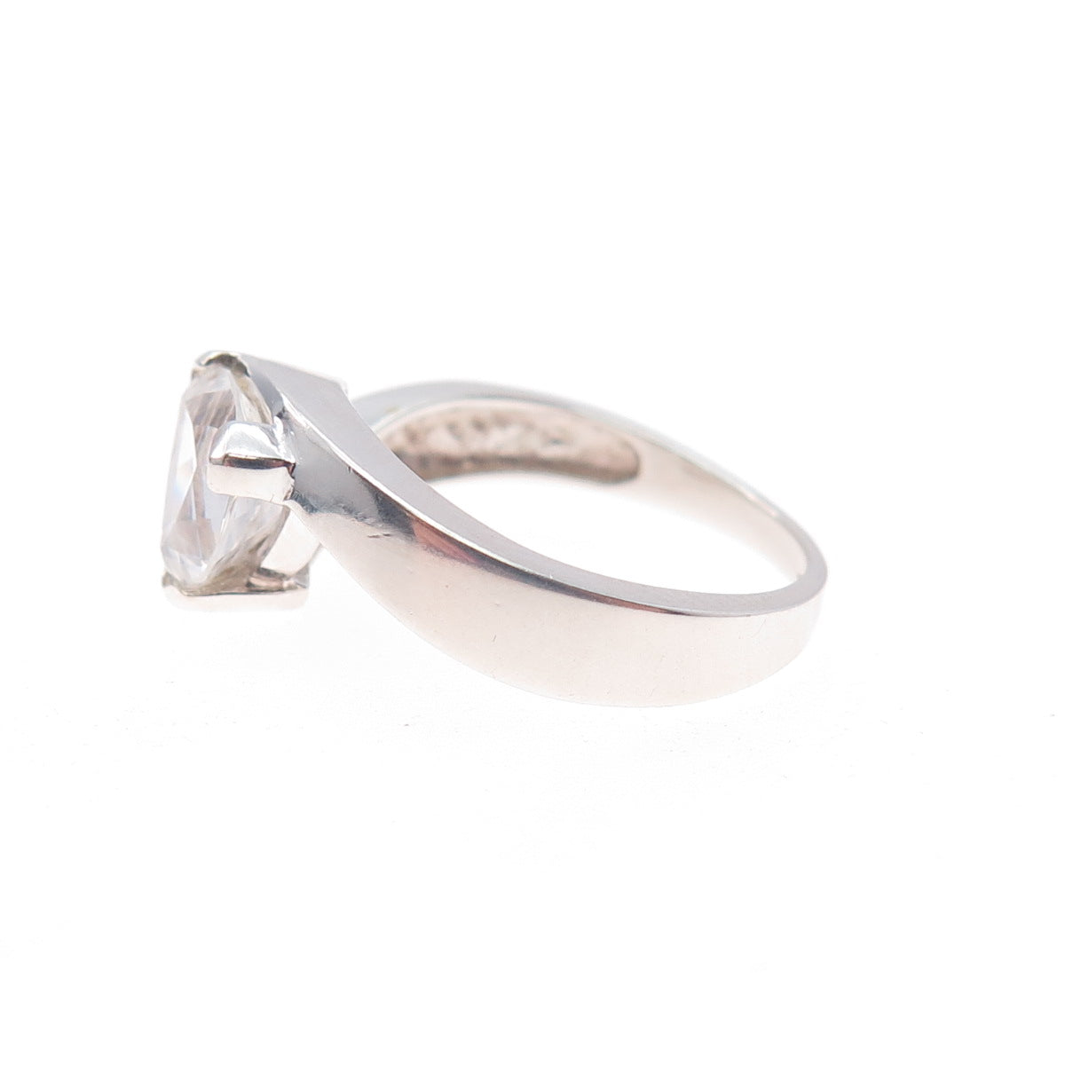 925 Sterling Silver Vintage Triangle-Cut C Z Bypass Ring Size 7.25