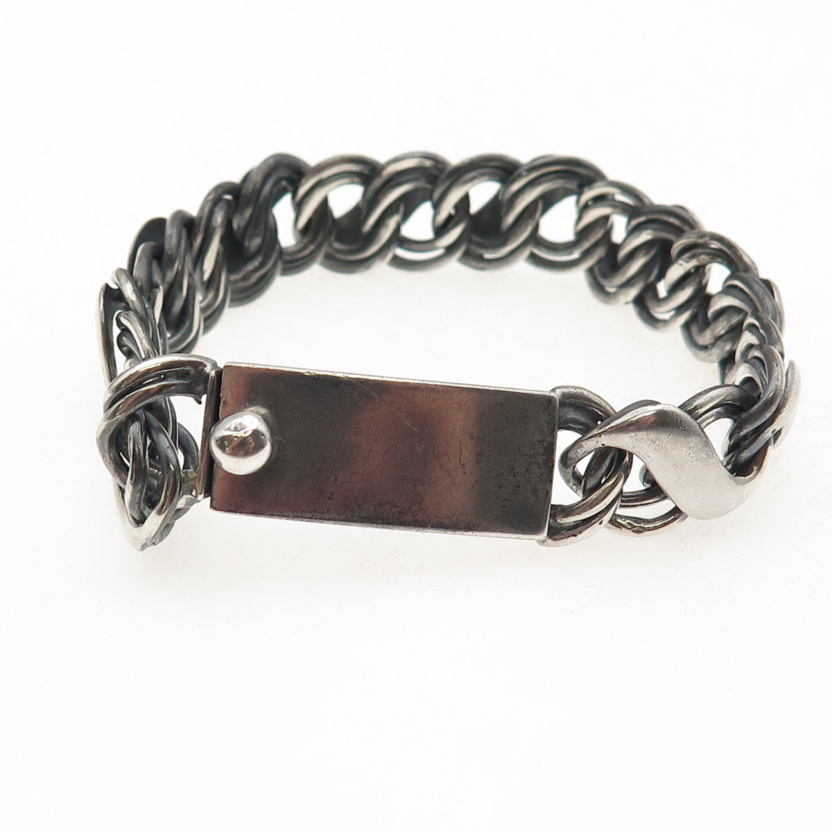 925 Sterling Silver Vintage Mexico Infinity Link Oxidized Bracelet 6.5"