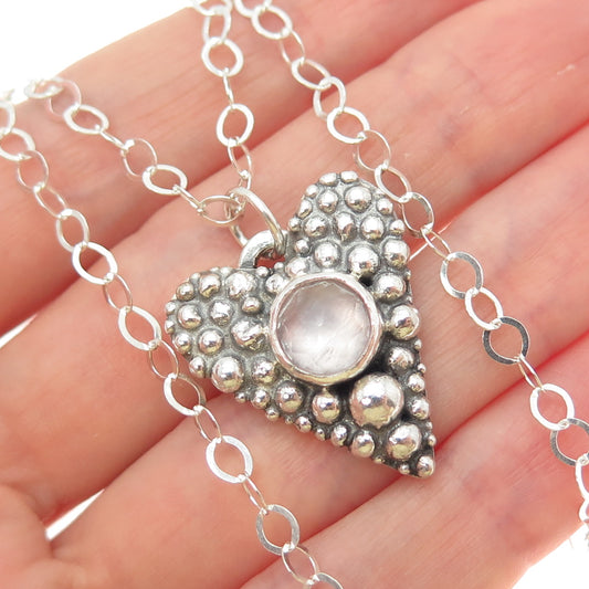 KATHERINE LINCOLN 925 Sterling Vintage Moonstone Modernist Heart Necklace 16"