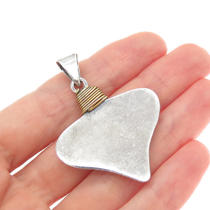 925 Sterling Silver 2-Tone Vintage Mexico Puffy Heart Oxidized Charm Pendant