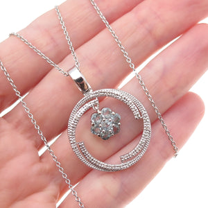 925 Sterling Mexico Real Diamond & Aquamarine Circle of Life Chain Necklace 18"