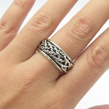 925 Sterling Silver Vintage Mexico Woven Rope Band Ring Size 9.25