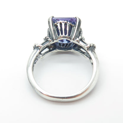 925 Sterling Silver Mystic Emerald-Cut Shaped C Z Ring Size 8