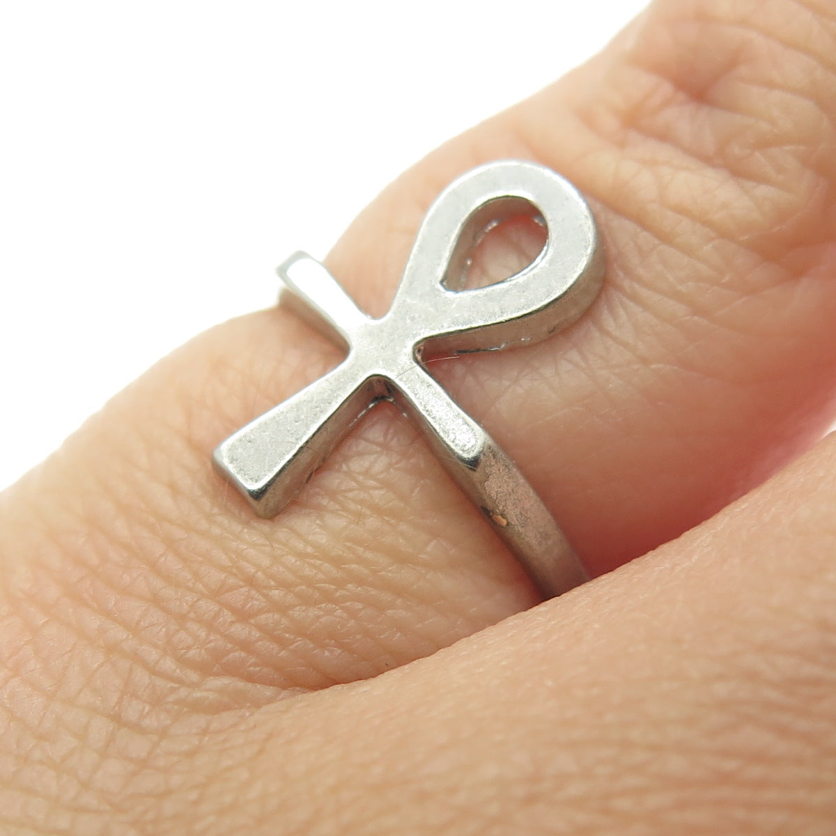 J. ESPOSITO 925 Sterling Silver Vintage Egyptian Ankh Cross Ring Size 4