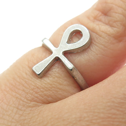 J. ESPOSITO 925 Sterling Silver Vintage Egyptian Ankh Cross Ring Size 4