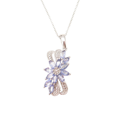 Chuck Clemency Sterling Silver Real Tanzanite Floral Cable Chain Necklace 20"
