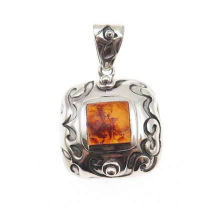 Silpada 925 Sterling Silver Vintage Real Amber Oxidized Charm Pendant