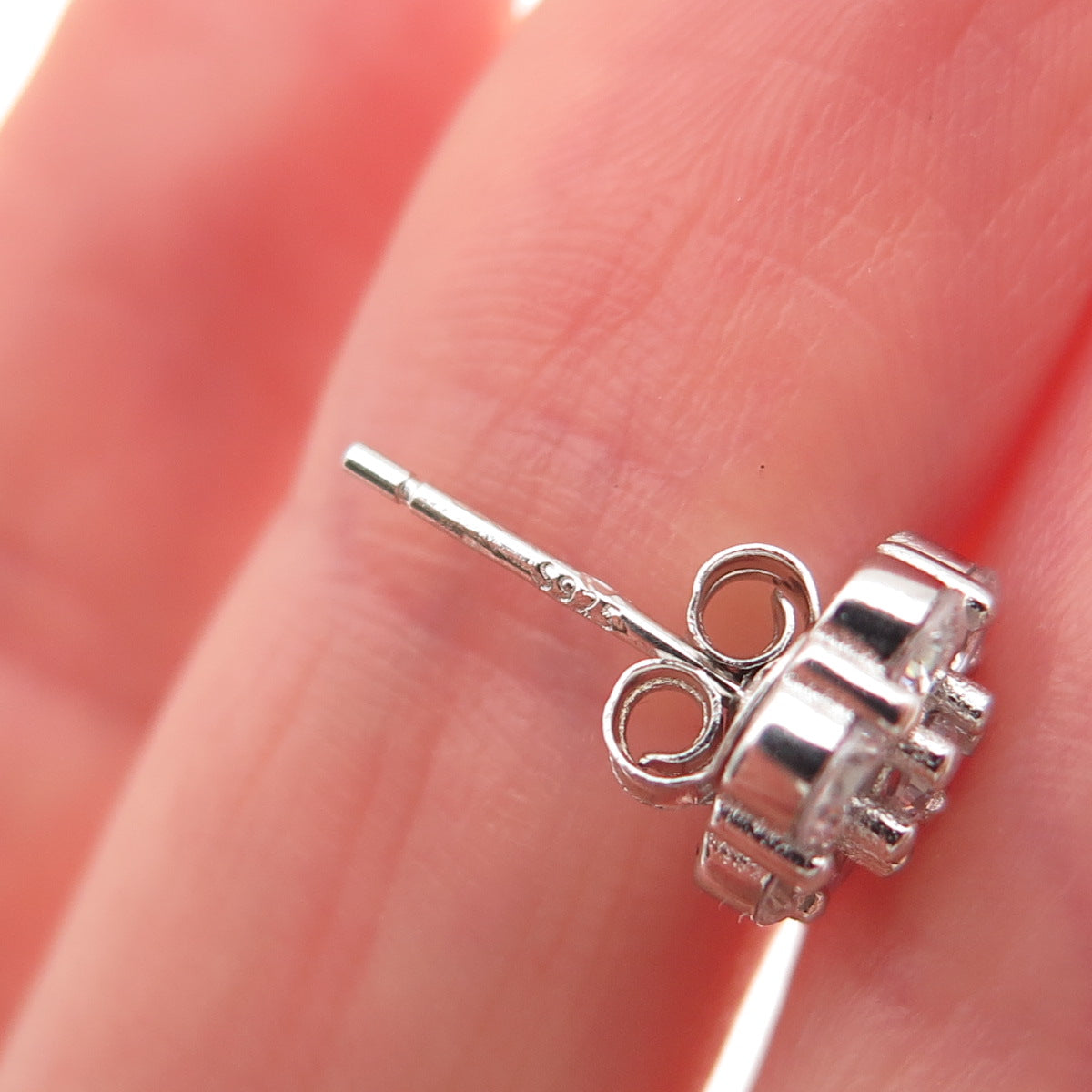 925 Sterling Silver Round-Cut C Z Floral Stud Earrings
