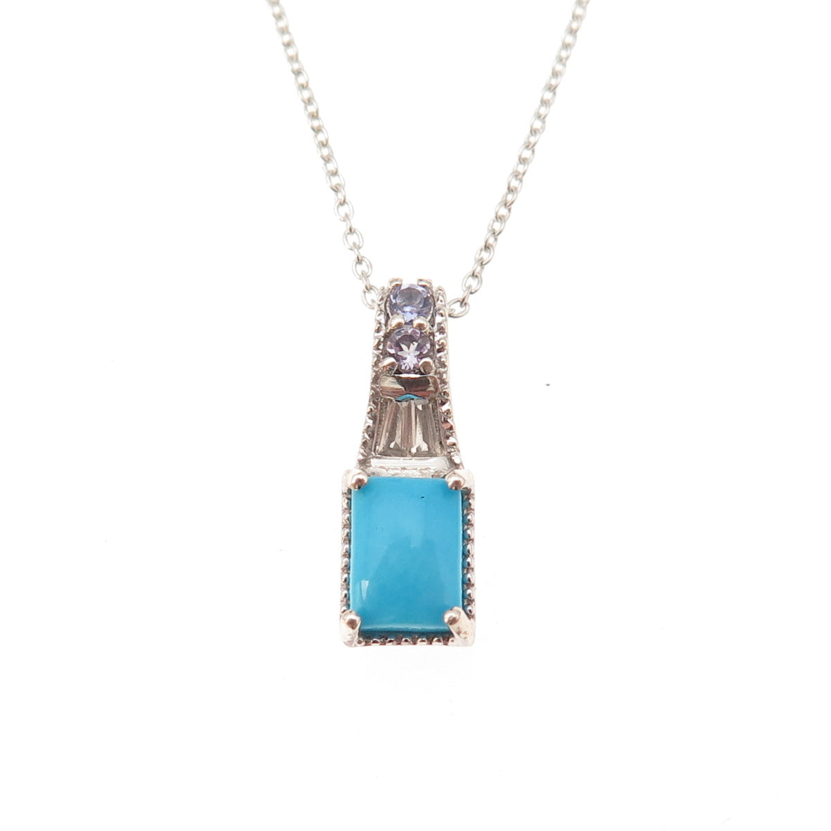 Chuck Clemency 925 Sterling Silver Real Turquoise Tanzanite & Topaz Necklace 20"