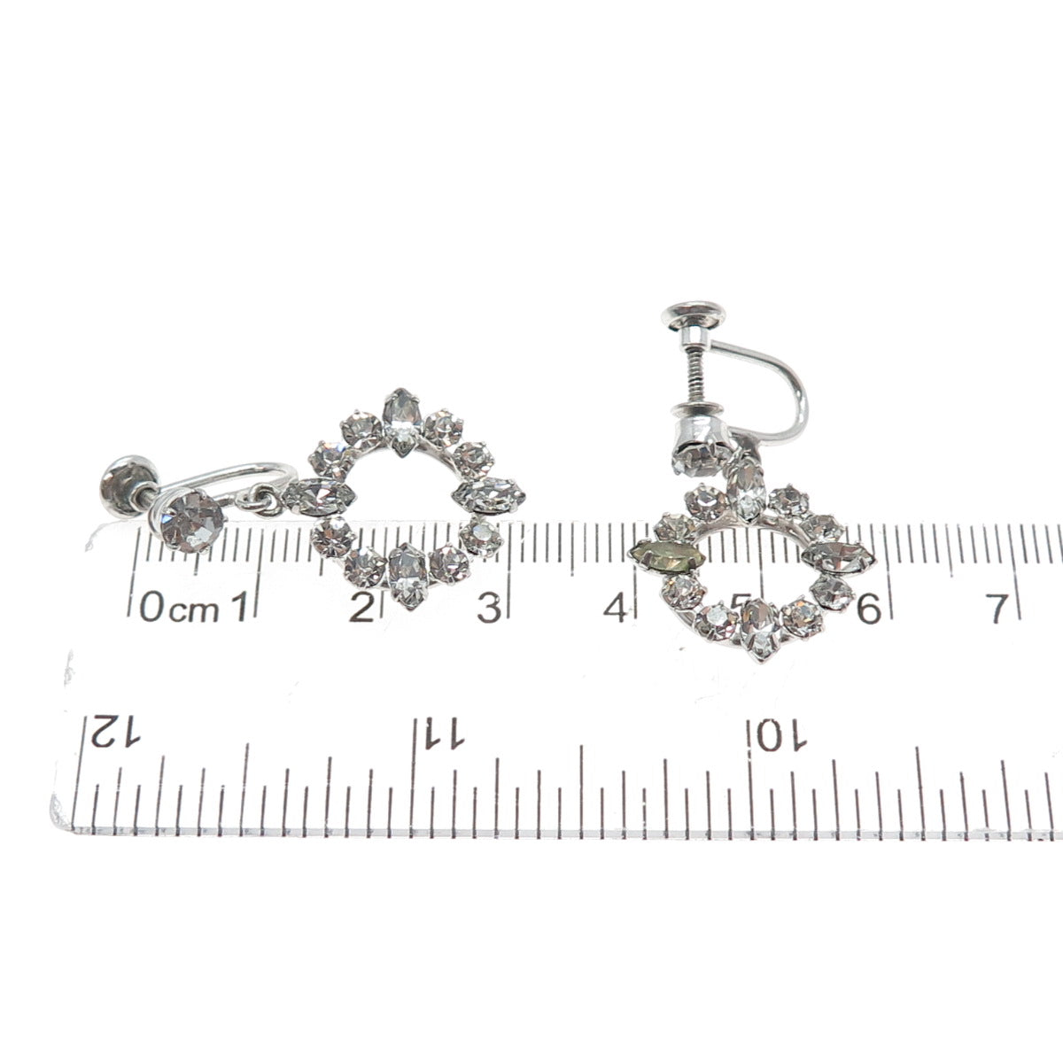 CARL ART 925 Sterling Silver Antique Art Deco Rhinestone Screw Back Earrings