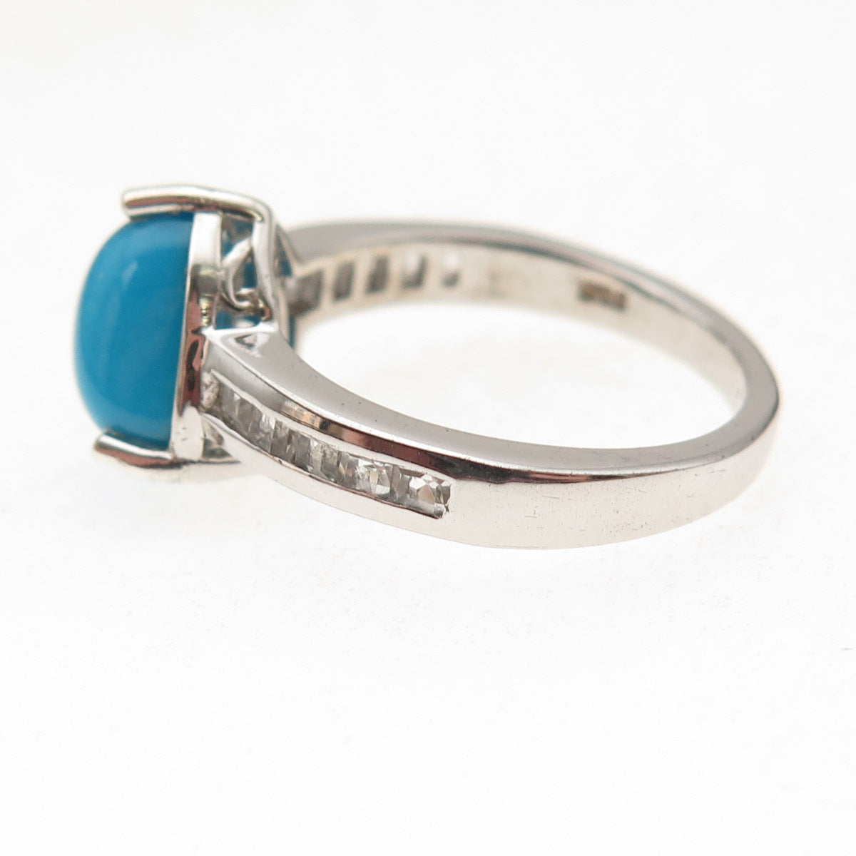 Chuck Clemency 925 Sterling Silver Real Turquoise & White Topaz Ring Size 8.25