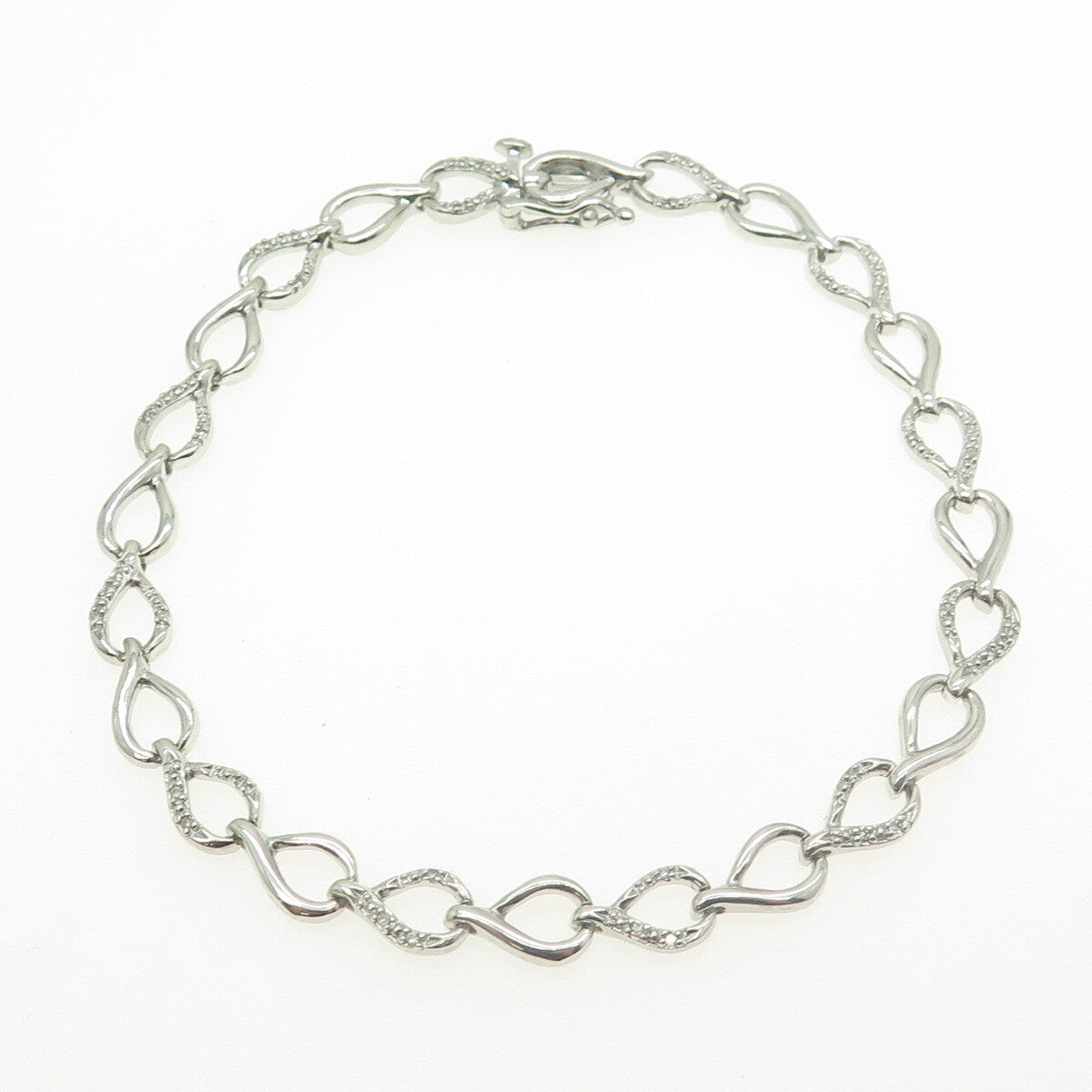 SUN 925 Sterling Silver Real Round-Cut White Diamond Drop Link Bracelet 7.5"