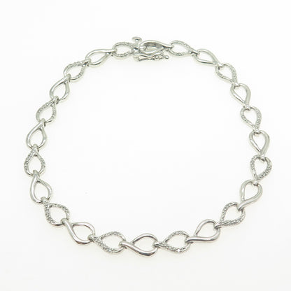SUN 925 Sterling Silver Real Round-Cut White Diamond Drop Link Bracelet 7.5"